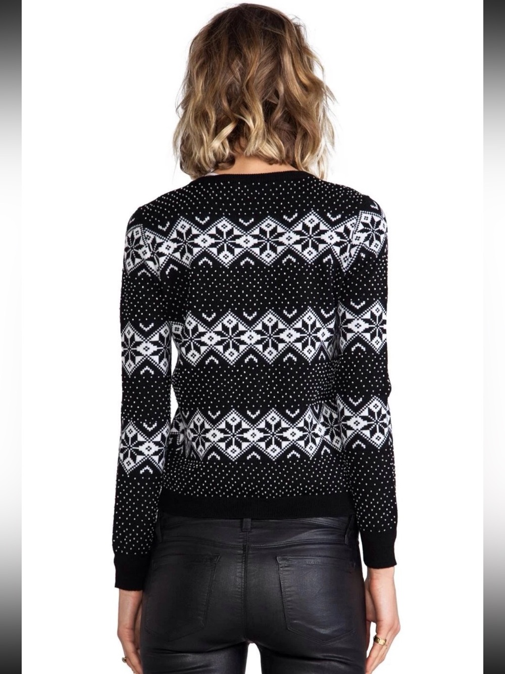 ALICE + OLIVIA SNOW JACQUARD AND BEADS CARDIGAN WOOL KNIT TOP SWEATER SIZE L - Picture 3 of 16